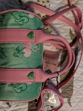 Juicy Couture Pink and Mint Green Heart Accent Satchel